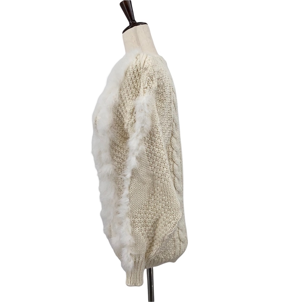 Loop Di Loop Boho Cream Thick Knit Feathered Swea… - image 5